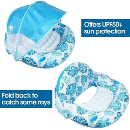 Pool Lounger Inflatable With Built-In Sun Canopy