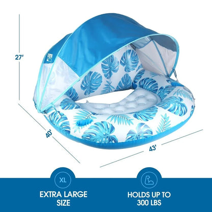 Pool Lounger Inflatable With Built-In Sun Canopy