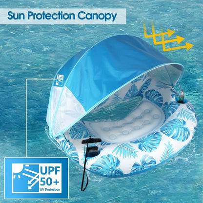 Pool Lounger Inflatable With Built-In Sun Canopy