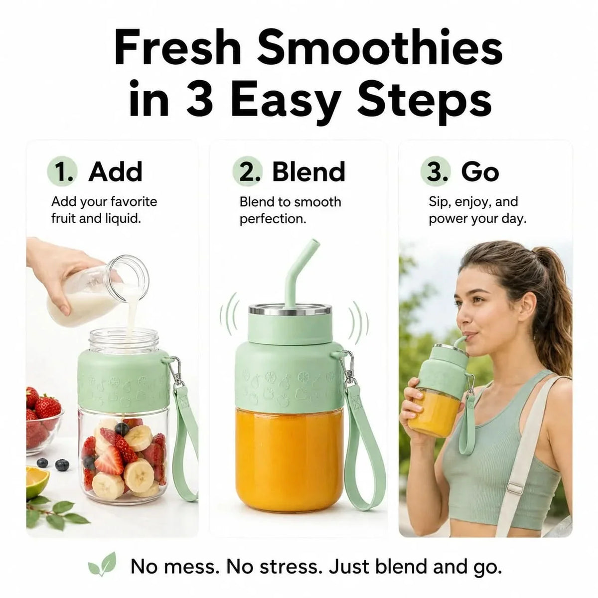 Portable Blender 10 Stainless Steel Blades USB Rechargeable