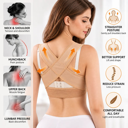 Posture Brace X-Shaped Back Support Adjustable Front Closure Sheer Fabric