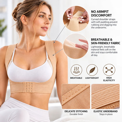 Posture Brace X-Shaped Back Support Adjustable Front Closure Sheer Fabric