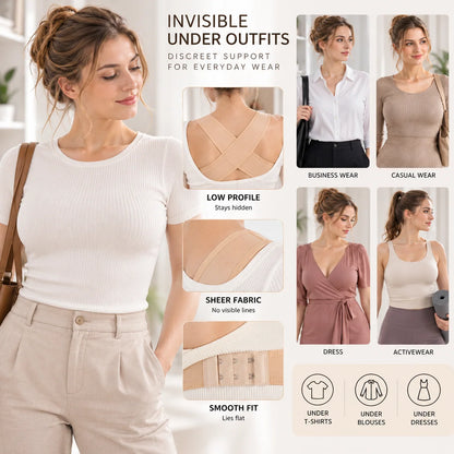 Posture Brace X-Shaped Back Support Adjustable Front Closure Sheer Fabric