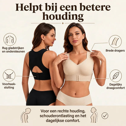 Posture Support Bra X-Back Wide Straps Front Hook Closure