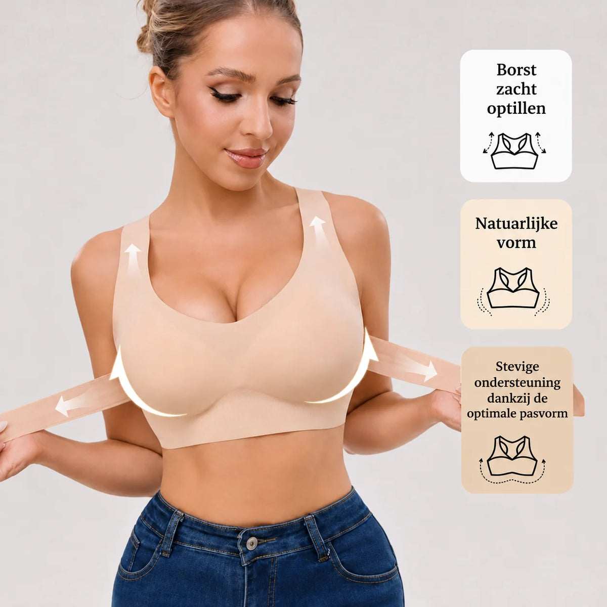 Posture Support Bra X-Back Wide Straps Front Hook Closure