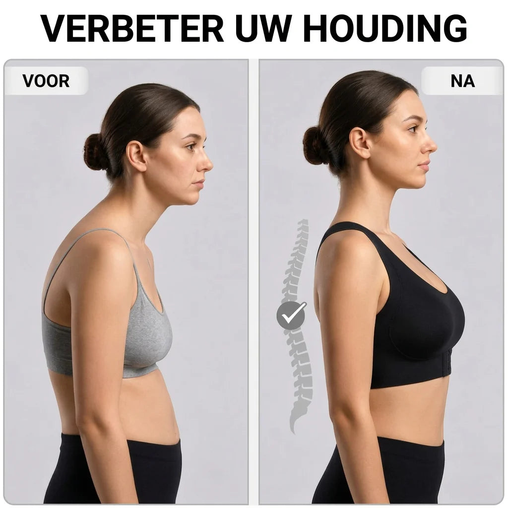 Posture Support Bra X-Back Wide Straps Front Hook Closure
