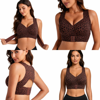 Posture Support Bra X-Back Wide Straps Front Hook Closure