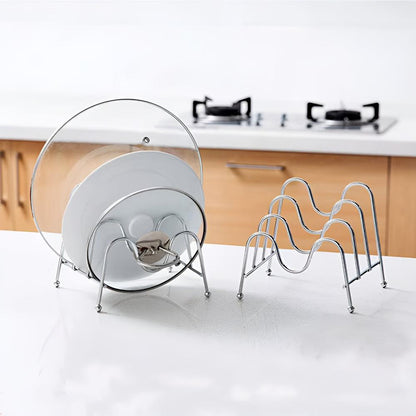 Pot Lid Rack Chrome Finish Holds Three Lids