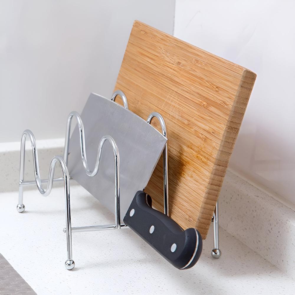 Pot Lid Rack Chrome Finish Holds Three Lids