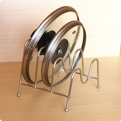 Pot Lid Rack Chrome Finish Holds Three Lids