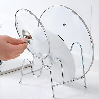 Pot Lid Rack Chrome Finish Holds Three Lids
