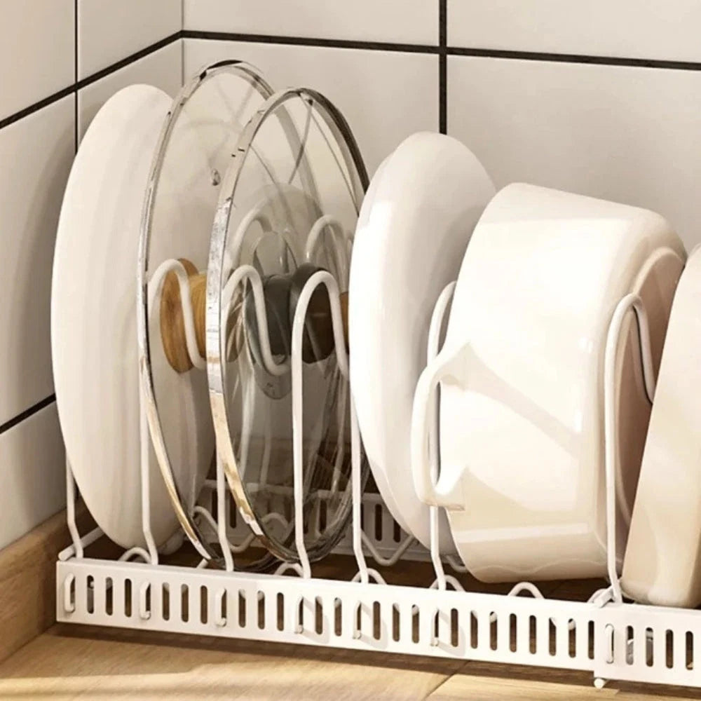 Pot Lid & Utensil Rack Adjustable Slots Durable Iron