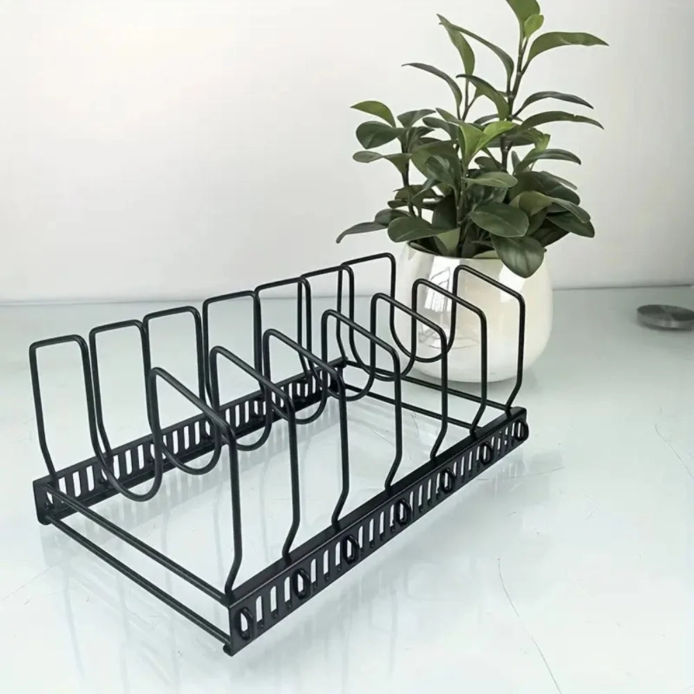 Pot Lid & Utensil Rack Adjustable Slots Durable Iron