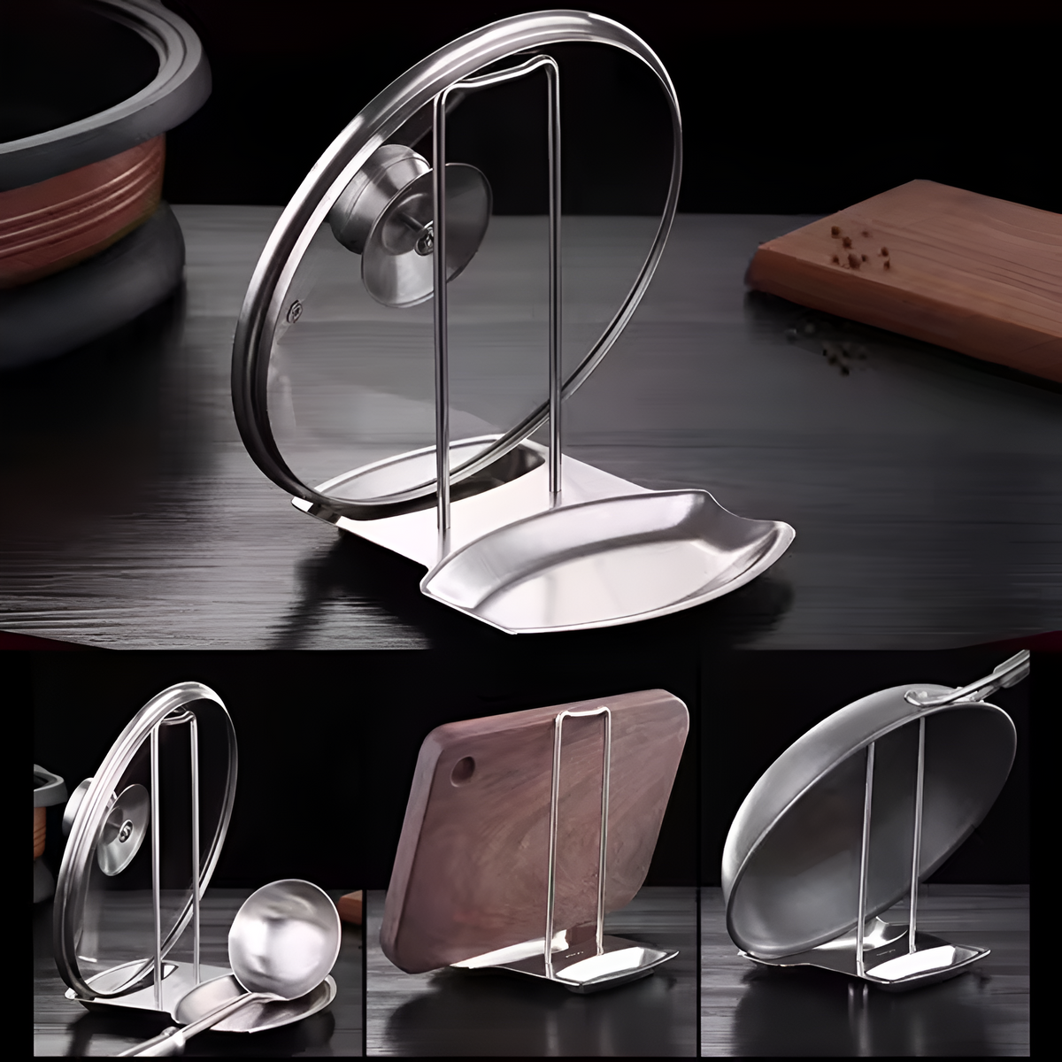 Pot Lid & Utensil Rack Stainless Steel Compact Organizer