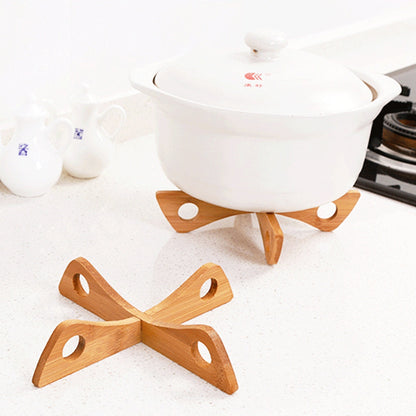 Pot Stand & Steam Rack Foldable Bamboo Non-Slip Base