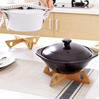 Pot Stand & Steam Rack Foldable Bamboo Non-Slip Base