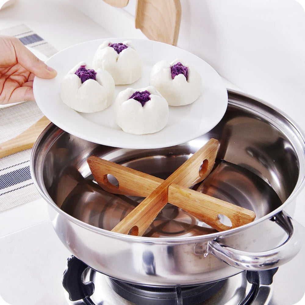 Pot Stand & Steam Rack Foldable Bamboo Non-Slip Base