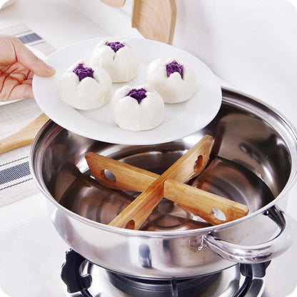 Pot Stand & Steam Rack Foldable Bamboo Non-Slip Base