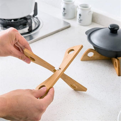 Pot Stand & Steam Rack Foldable Bamboo Non-Slip Base