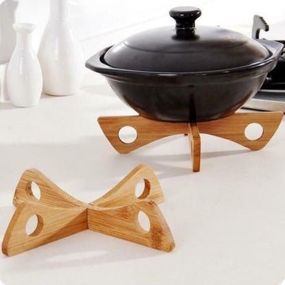 Pot Stand & Steam Rack Foldable Bamboo Non-Slip Base