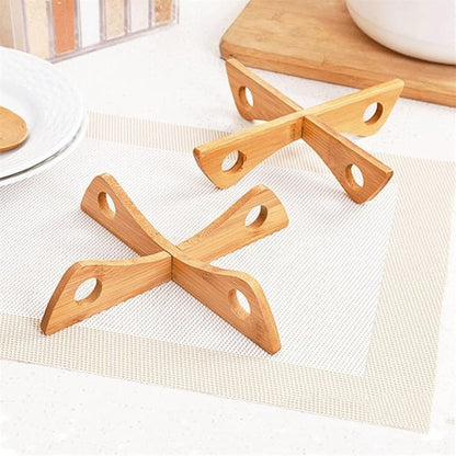 Pot Stand & Steam Rack Foldable Bamboo Non-Slip Base