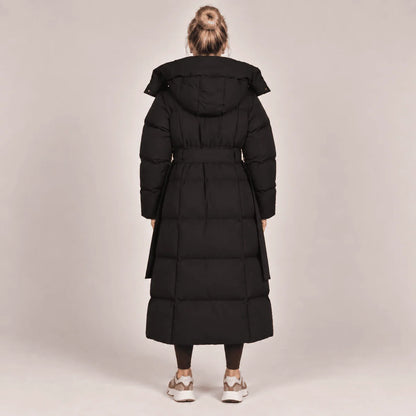 Puffer Coat Longline Hooded Adjustable Belt
