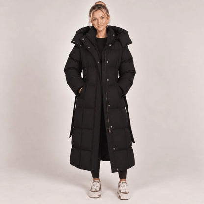 Puffer Coat Longline Hooded Adjustable Belt