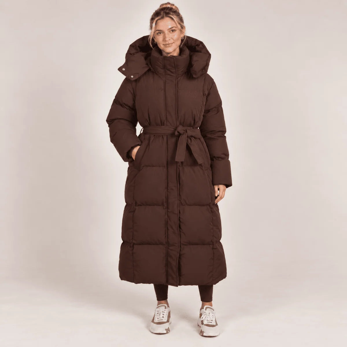 Puffer Coat Longline Hooded Adjustable Belt