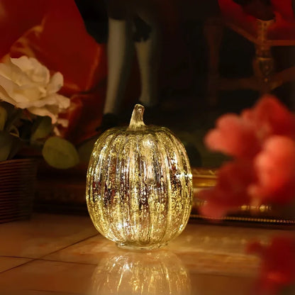 Pumpkin Lamp Hand-Blown Glass Built-In Timer
