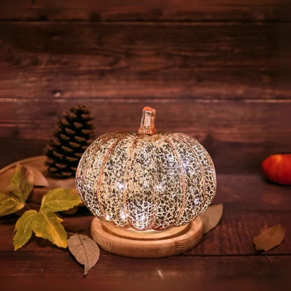 Pumpkin Lamp Hand-Blown Glass Built-In Timer