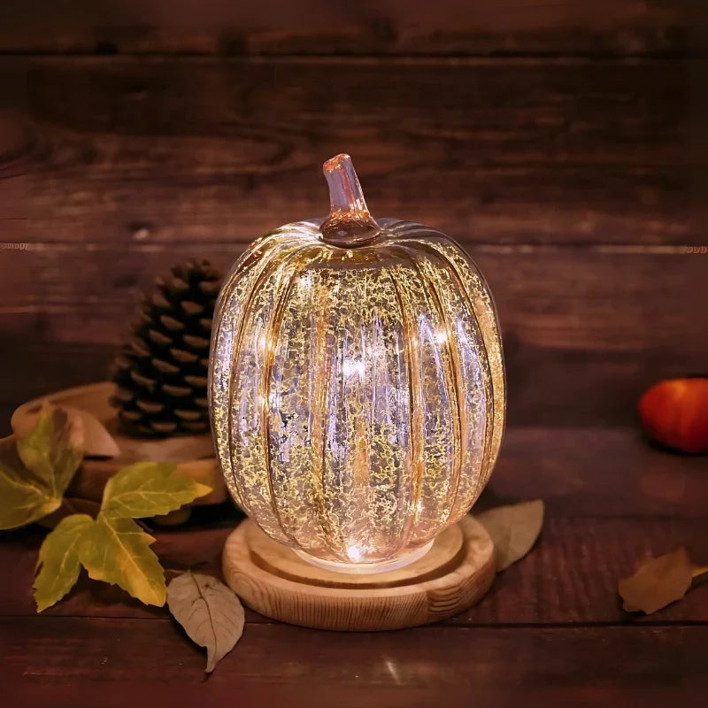 Pumpkin Lamp Hand-Blown Glass Built-In Timer