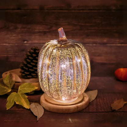 Pumpkin Lamp Hand-Blown Glass Built-In Timer