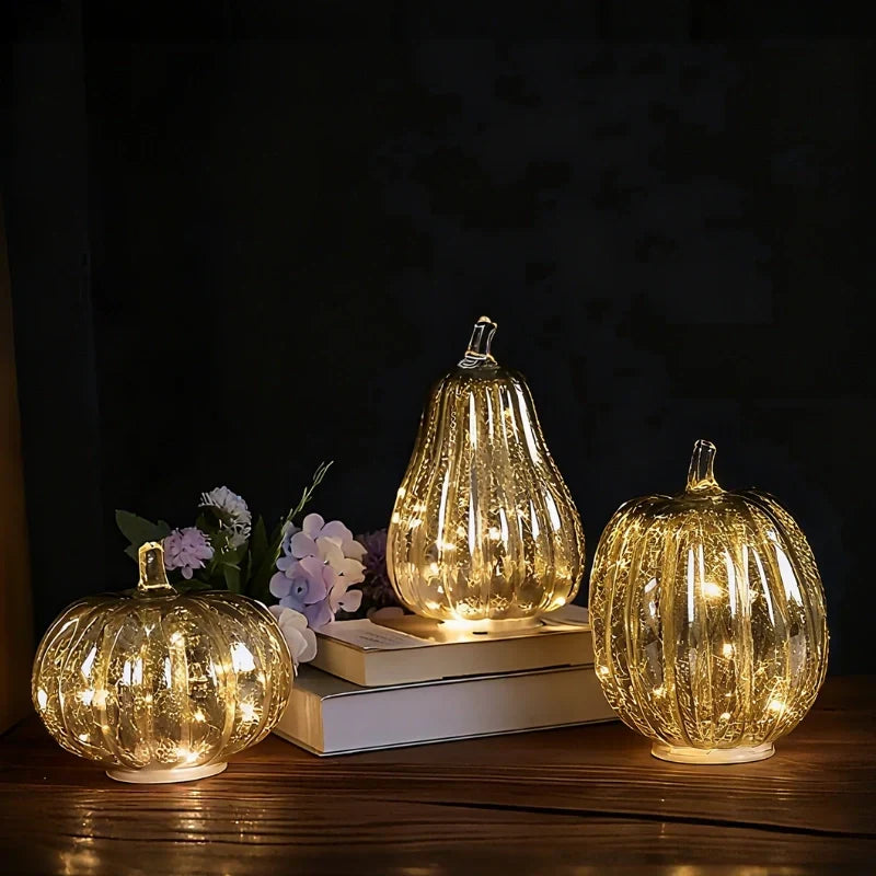 Pumpkin Lamp Hand-Blown Glass Built-In Timer