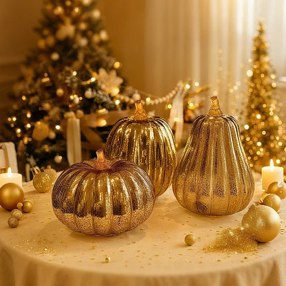 Pumpkin Lamp Hand-Blown Glass Built-In Timer