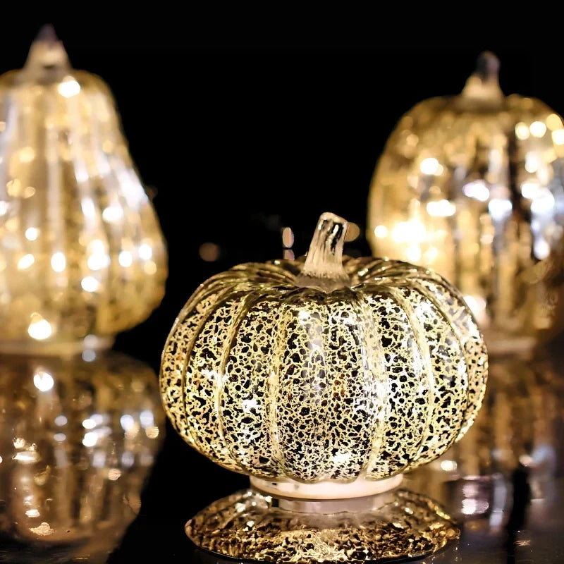 Pumpkin Lamp Hand-Blown Glass Built-In Timer