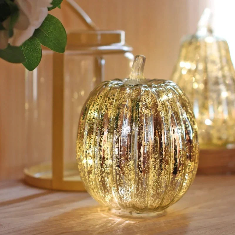Pumpkin Lamp Hand-Blown Glass Built-In Timer