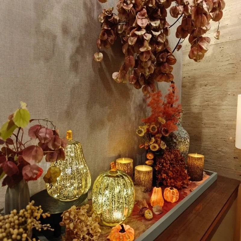 Pumpkin Lamp Hand-Blown Glass Built-In Timer