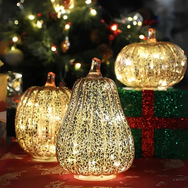 Pumpkin Lamp Hand-Blown Glass Built-In Timer