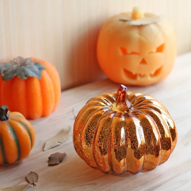 Pumpkin Lamp Hand-Blown Glass Built-In Timer