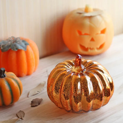Pumpkin Lamp Hand-Blown Glass Built-In Timer