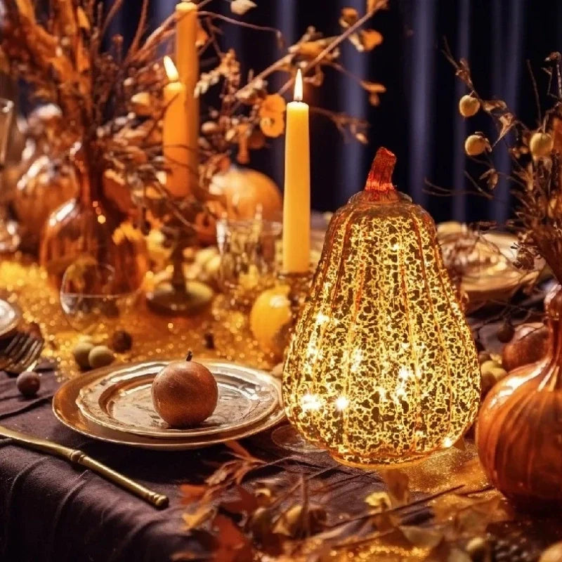 Pumpkin Lamp Hand-Blown Glass Built-In Timer