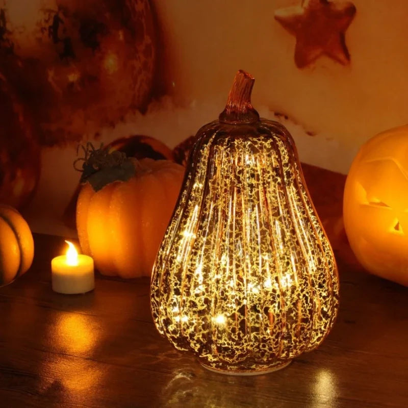 Pumpkin Lamp Hand-Blown Glass Built-In Timer