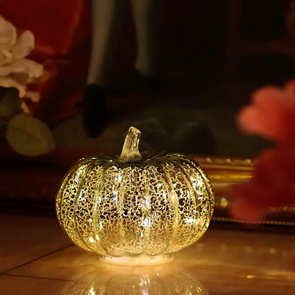 Pumpkin Lamp Hand-Blown Glass Built-In Timer