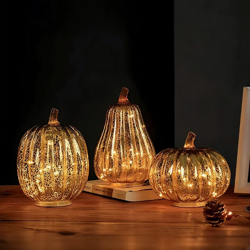 Pumpkin Lamp Hand-Blown Glass Built-In Timer