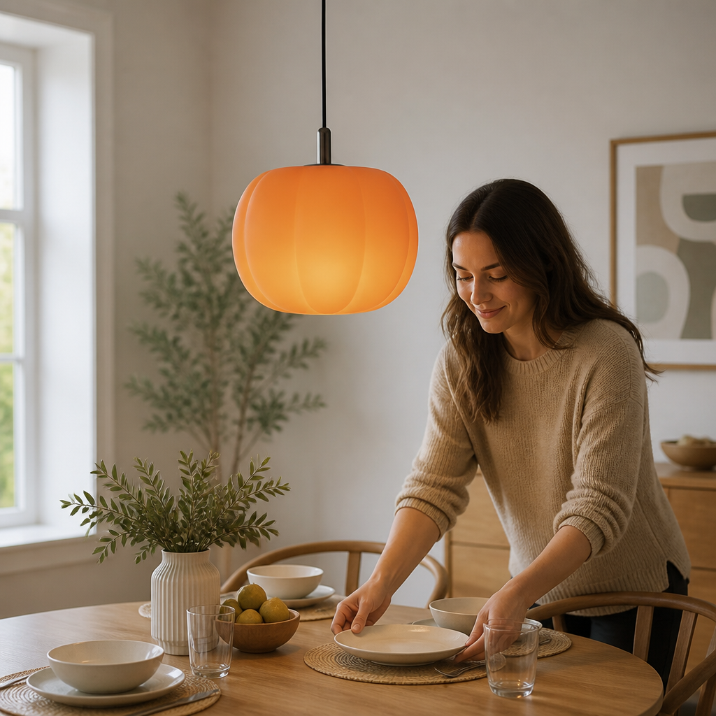 Pumpkin-Shaped Macaron Glass Pendant Light (20cm)