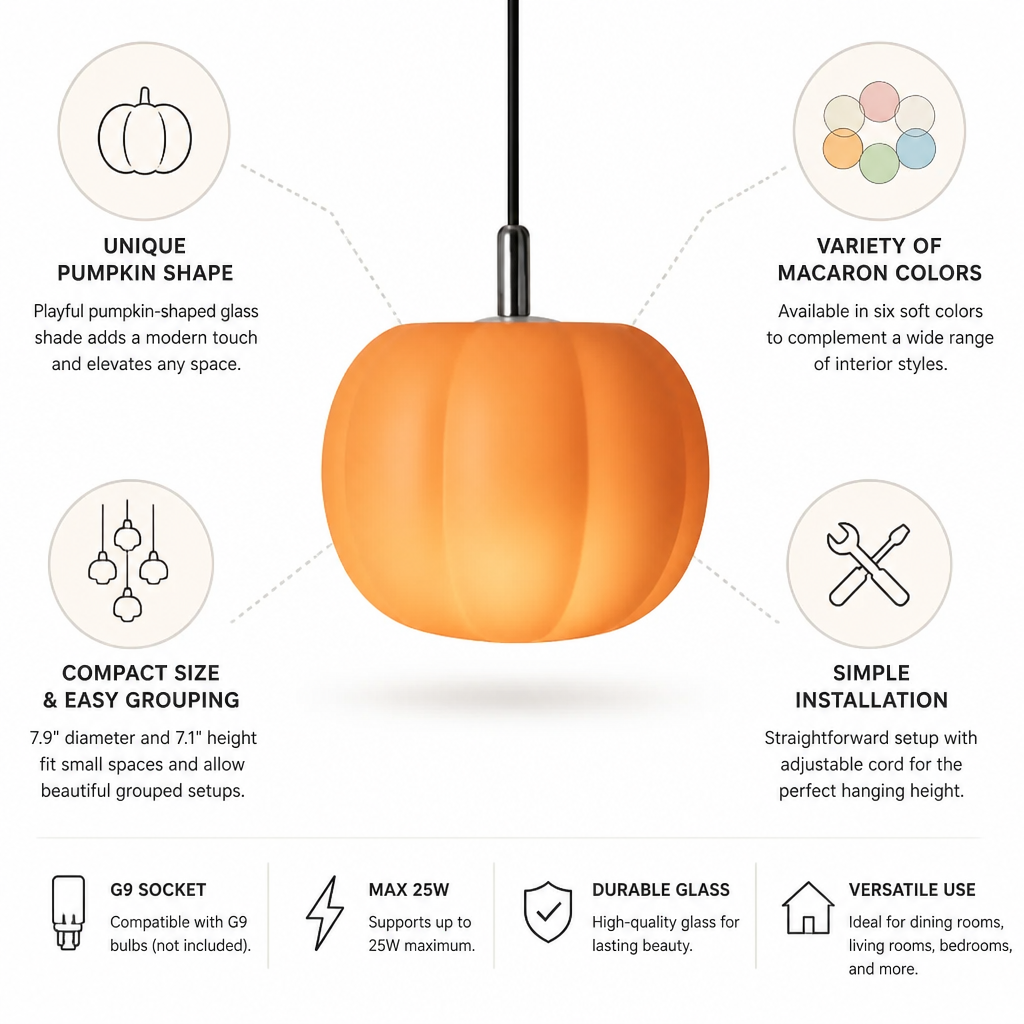 Pumpkin-Shaped Macaron Glass Pendant Light (20cm)