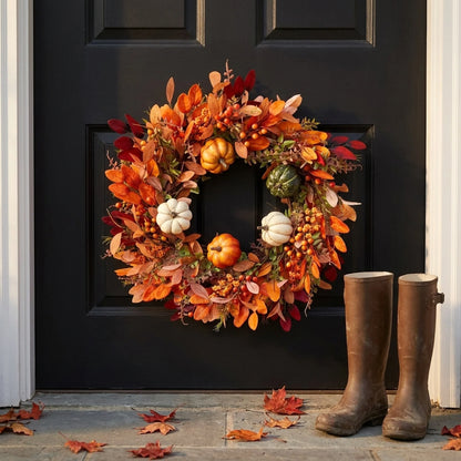 Pumpkin Wreath Handcrafted Indoor/Outdoor Artificial Pumpkins