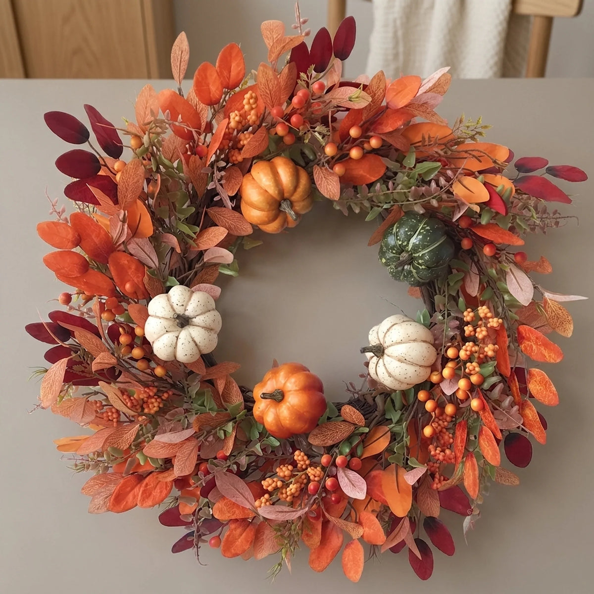 Pumpkin Wreath Handcrafted Indoor/Outdoor Artificial Pumpkins