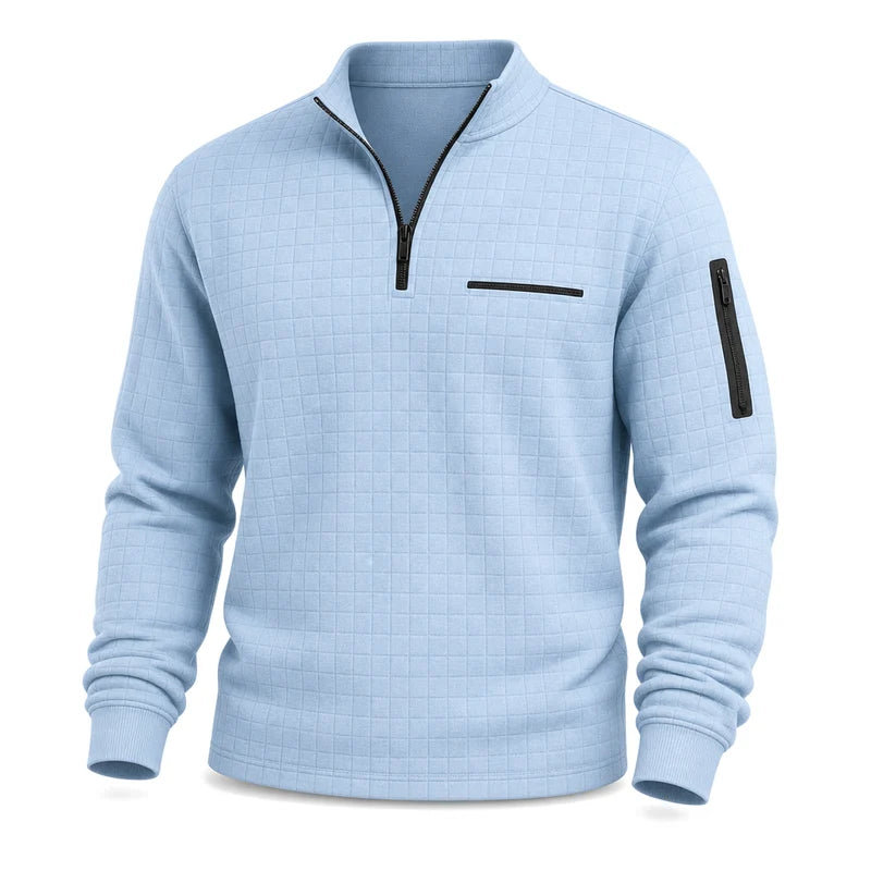 Quarter-Zip Polo Shirt Waffle Knit Long Sleeve Breathable