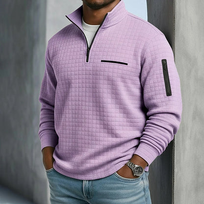 Quarter-Zip Polo Shirt Waffle Knit Long Sleeve Breathable